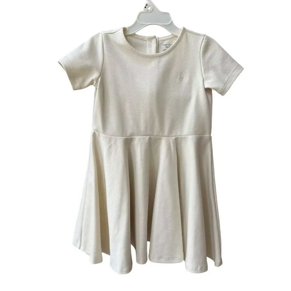 Ralph Lauren toddler Girls Pleated A-Line Dress Ivory White Stretchy size 24M